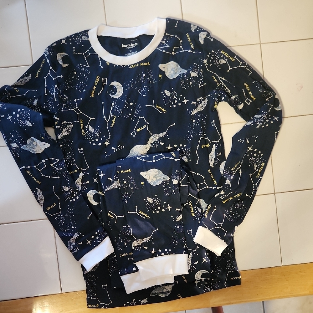Burt's Bees Navy Constellation Pajama Set Boys 12 Like New